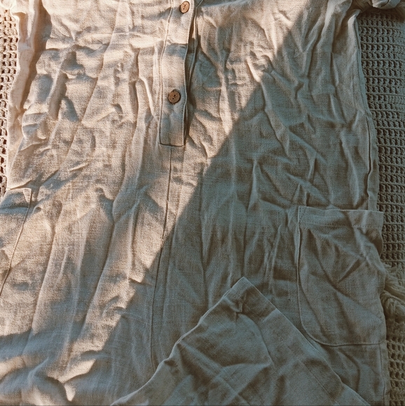 ↠ Petal & Pup Boho Minimalist Oat Chai Cream Archie Button Front Linen Jumpsuit - Picture 10 of 13